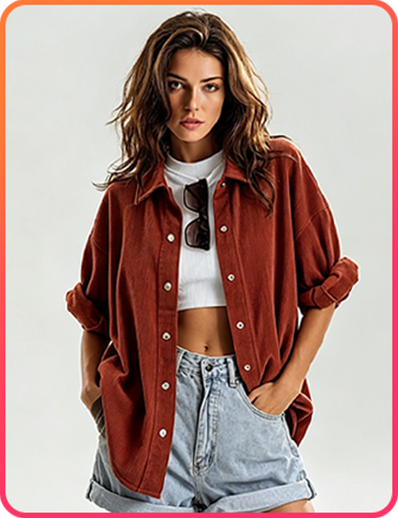 Virtual try-on result with the selected rust-colored jacket
